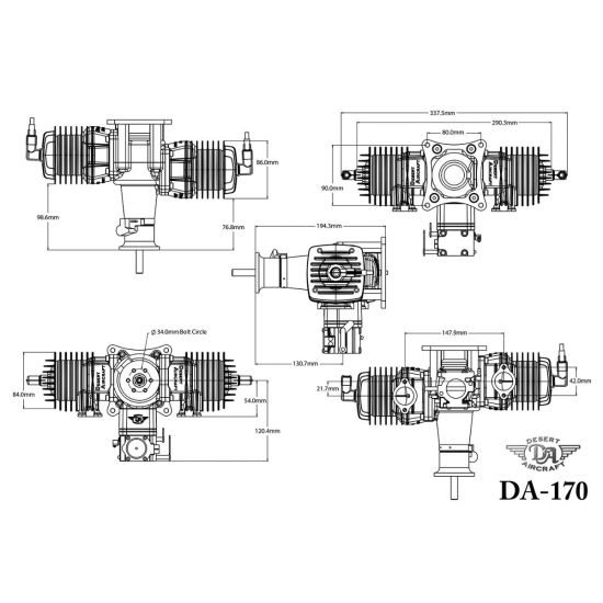 Desert Aircraft DA-170 Twin Gas Engine w/mufflers – Extreme Flight